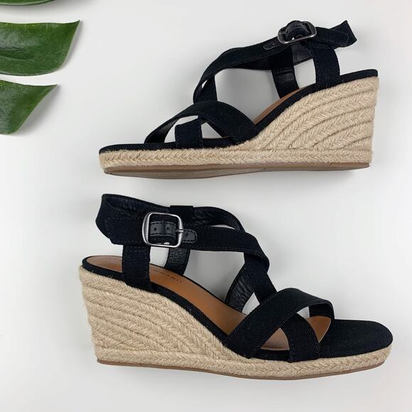 Lucky Brand Mytila Sandals Wedge Espadrille Black Fabric Strappy Women's 7 - Picture 8 of 12
